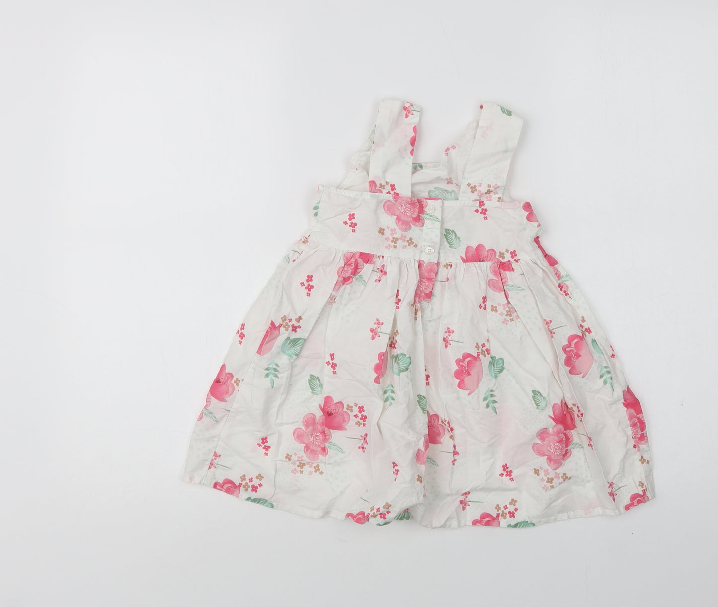 George Girls White Floral Cotton A-Line  Size 3-4 Years  Round Neck Button