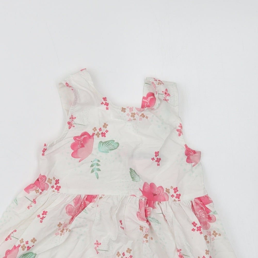 George Girls White Floral Cotton A-Line  Size 3-4 Years  Round Neck Button
