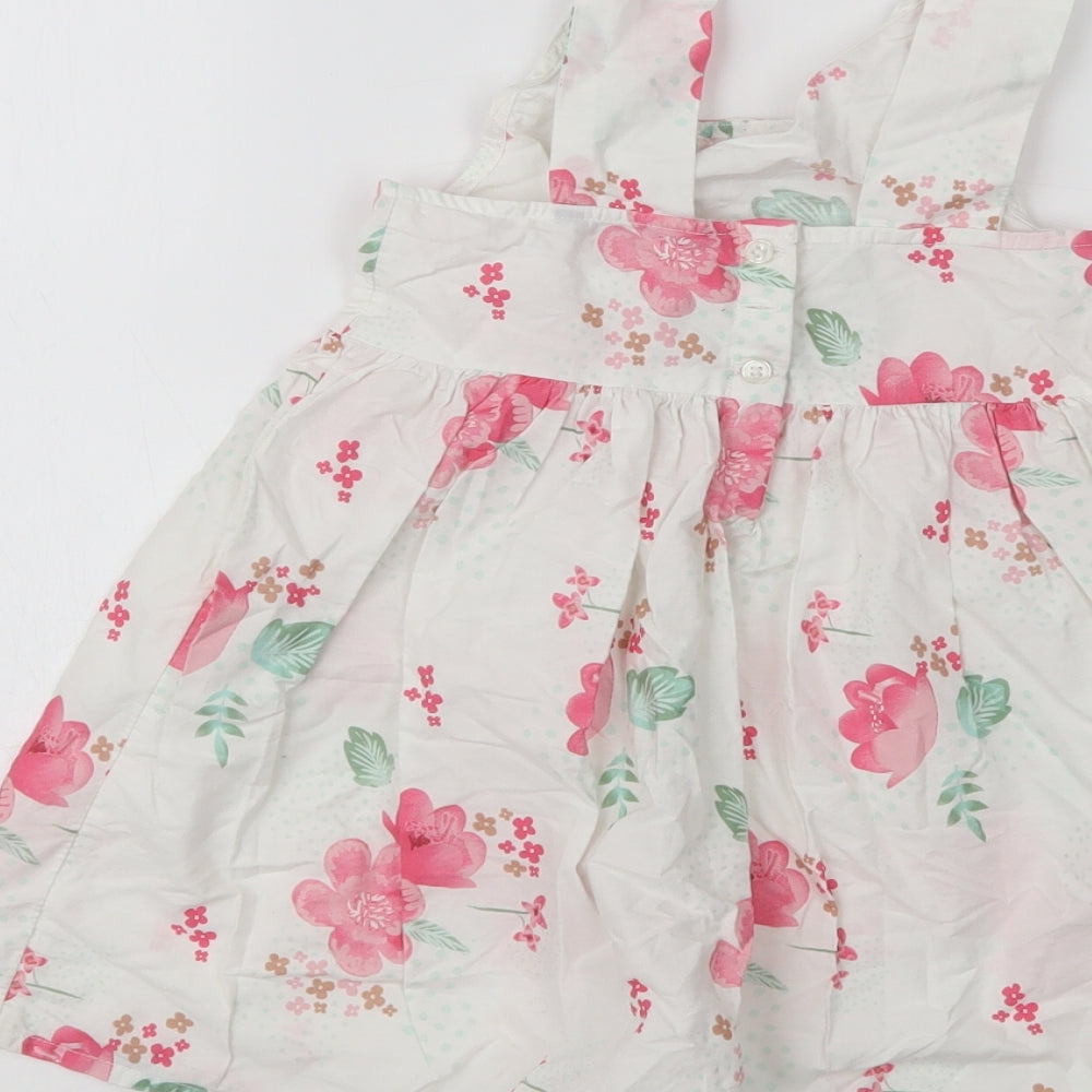 George Girls White Floral Cotton A-Line  Size 3-4 Years  Round Neck Button