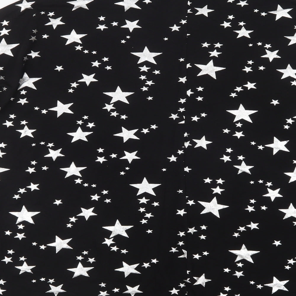 Capsule Womens Black Geometric Viscose Tunic Blouse Size 14 Crew Neck - Star Print