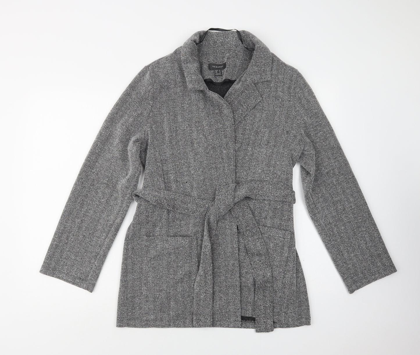 Primark Womens Grey Herringbone  Overcoat Blazer Size 12
