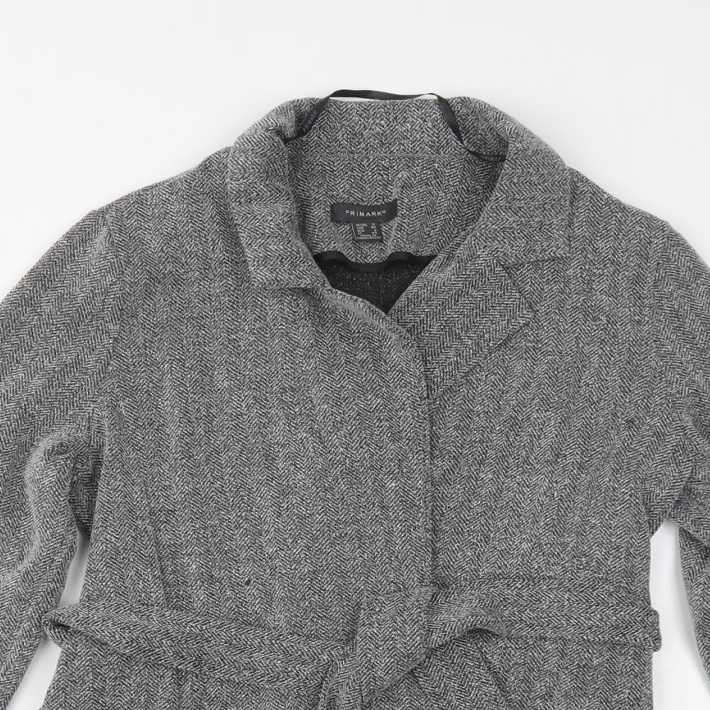 Primark Womens Grey Herringbone  Overcoat Blazer Size 12