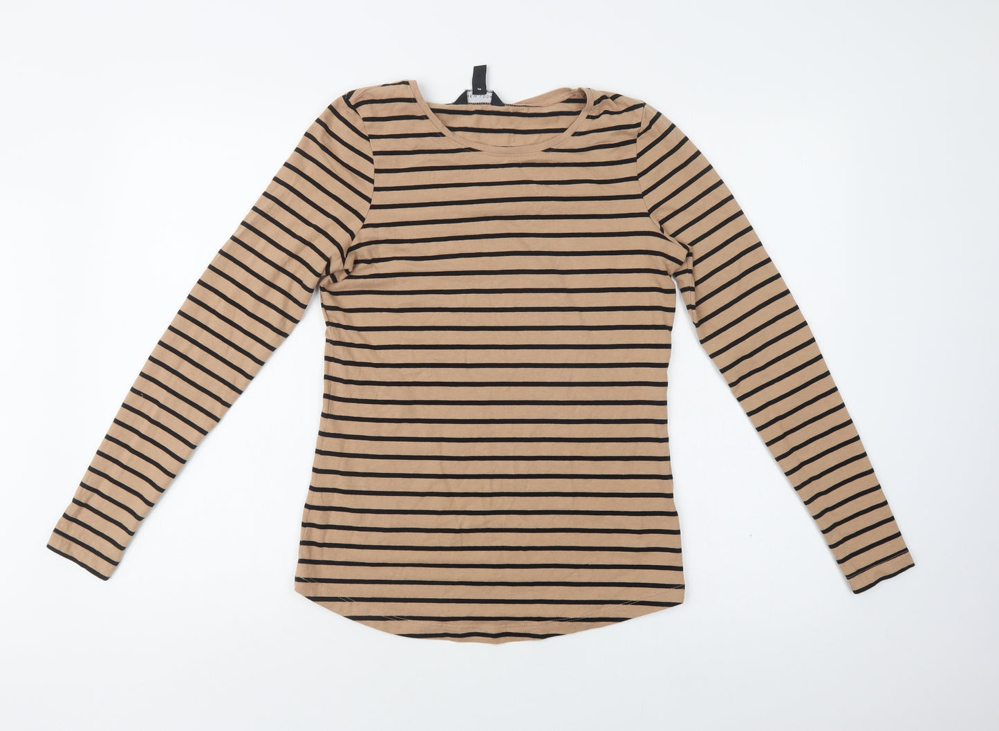 New Look Womens Beige Striped Cotton Basic T-Shirt Size 10 Crew Neck
