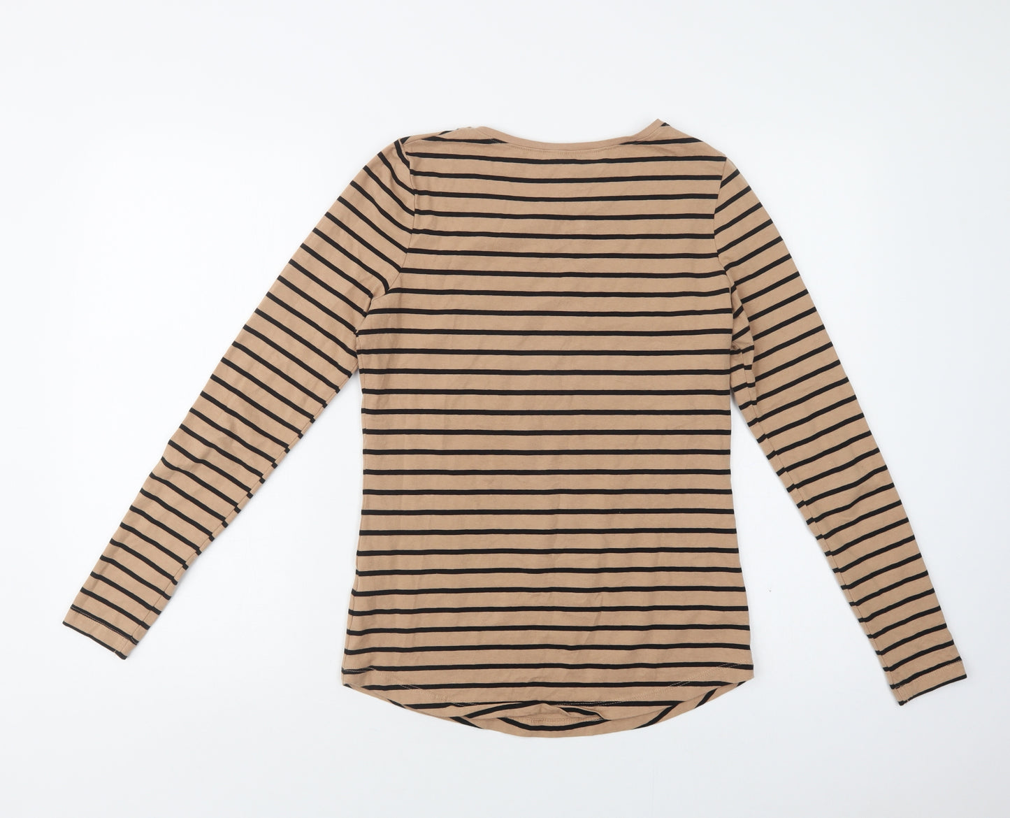 New Look Womens Beige Striped Cotton Basic T-Shirt Size 10 Crew Neck