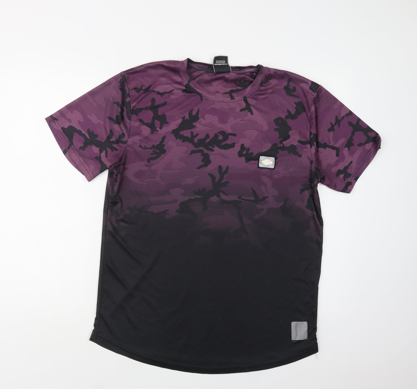 Divine Mens Purple Camouflage Polyester  T-Shirt Size XL Crew Neck
