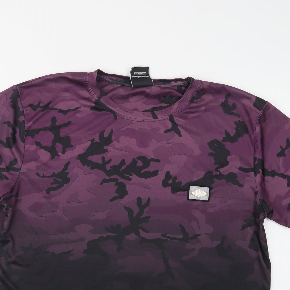 Divine Mens Purple Camouflage Polyester  T-Shirt Size XL Crew Neck