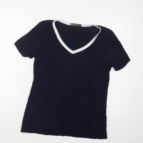 Wellworth Womens Blue  Viscose Basic T-Shirt Size M V-Neck