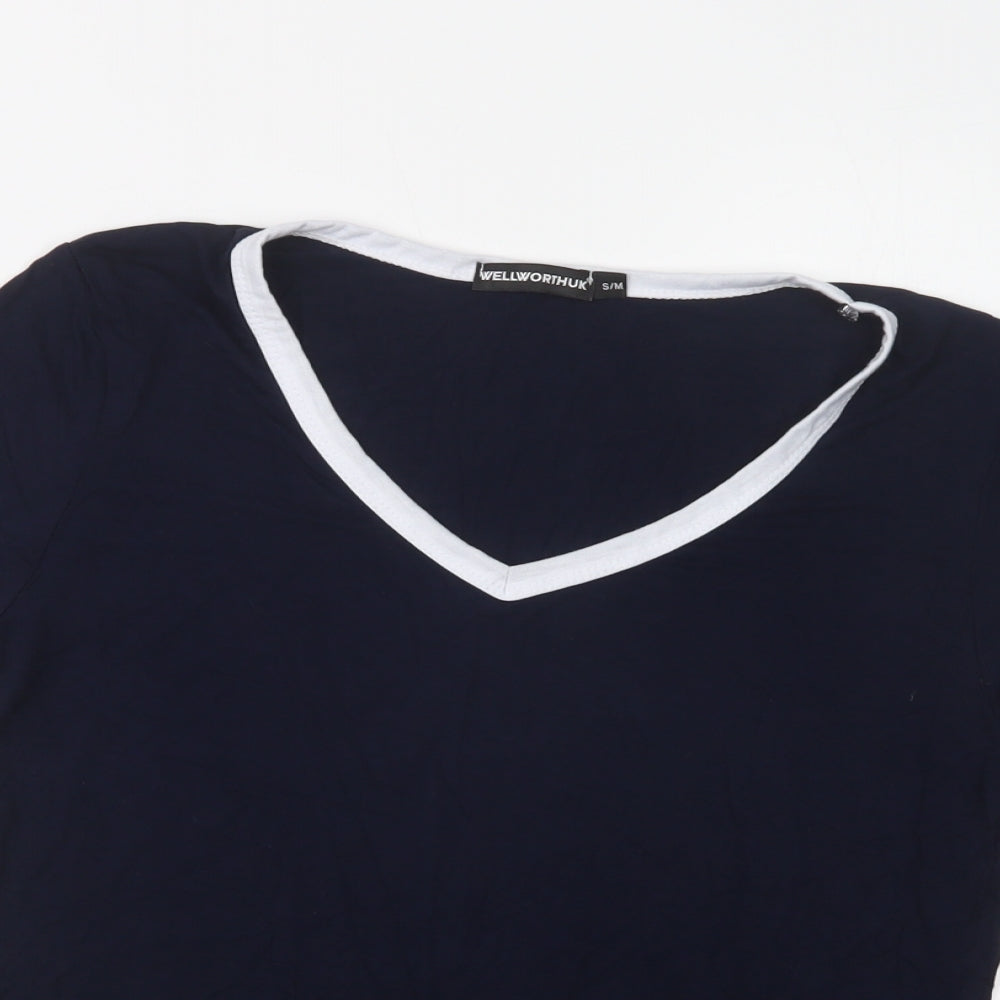 Wellworth Womens Blue  Viscose Basic T-Shirt Size M V-Neck