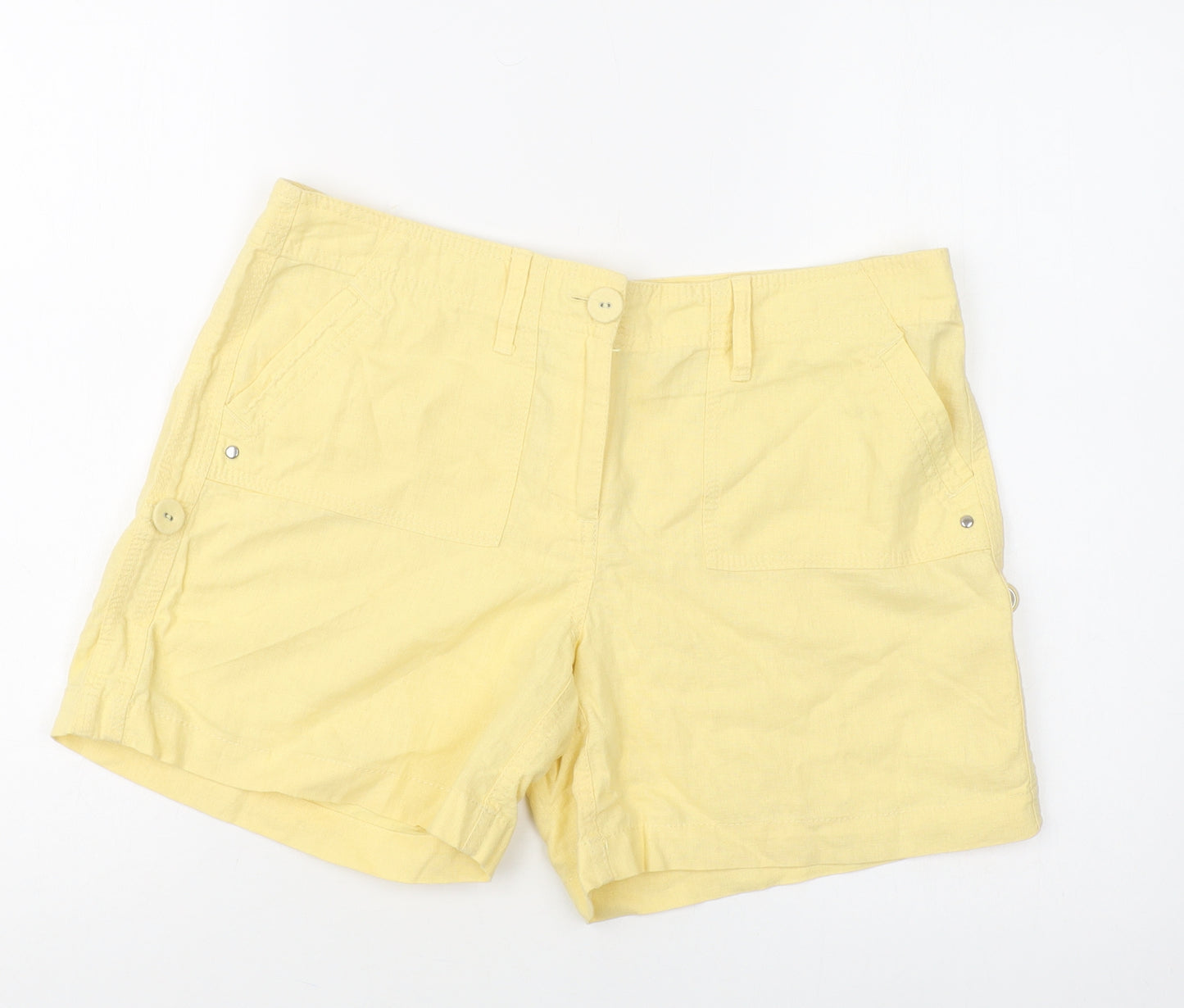 Papaya Womens Yellow  Linen Chino Shorts Size 12 L4 in Regular Button