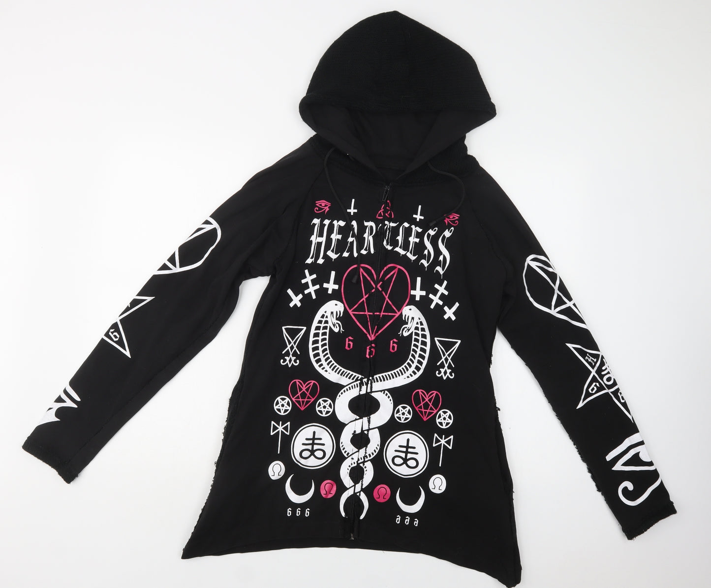Heartless Womens Black Geometric Cotton Full Zip Hoodie Size L