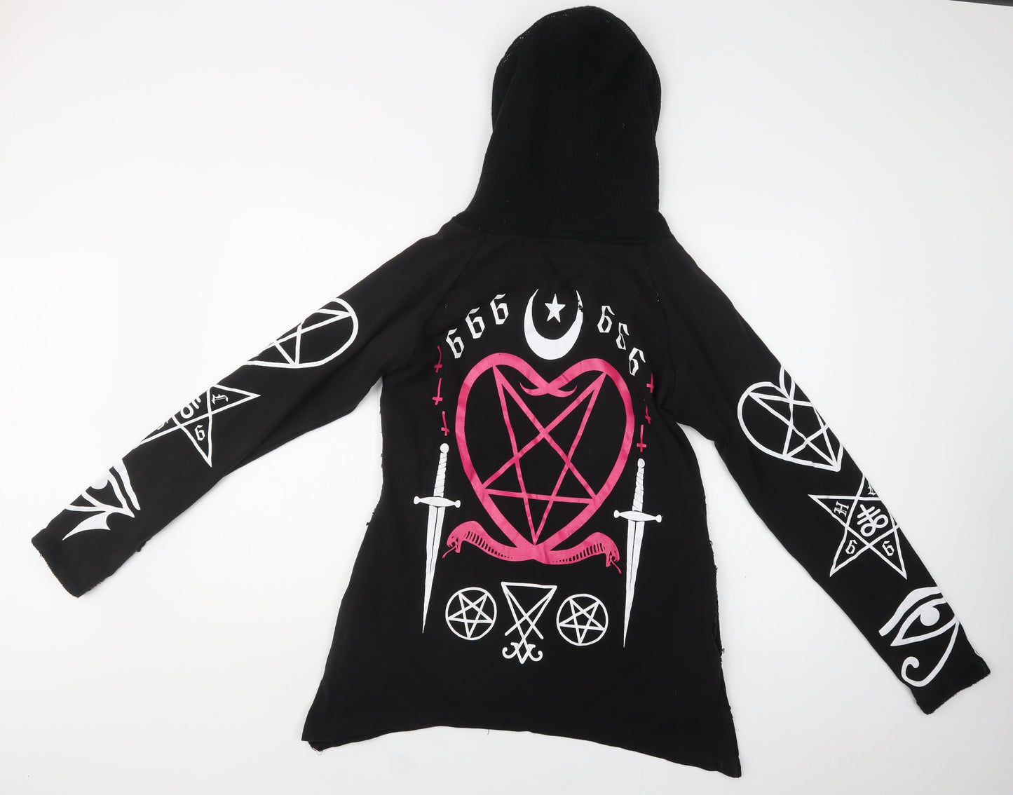 Heartless Womens Black Geometric Cotton Full Zip Hoodie Size L