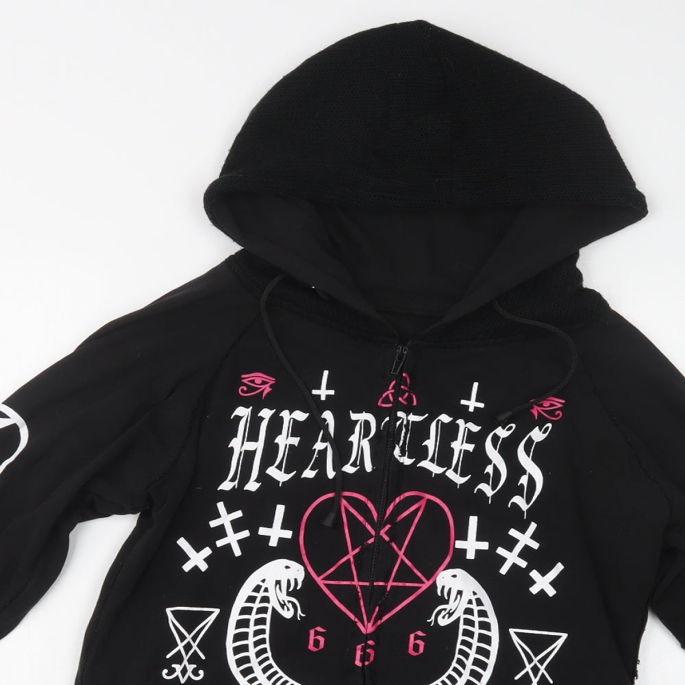 Heartless Womens Black Geometric Cotton Full Zip Hoodie Size L