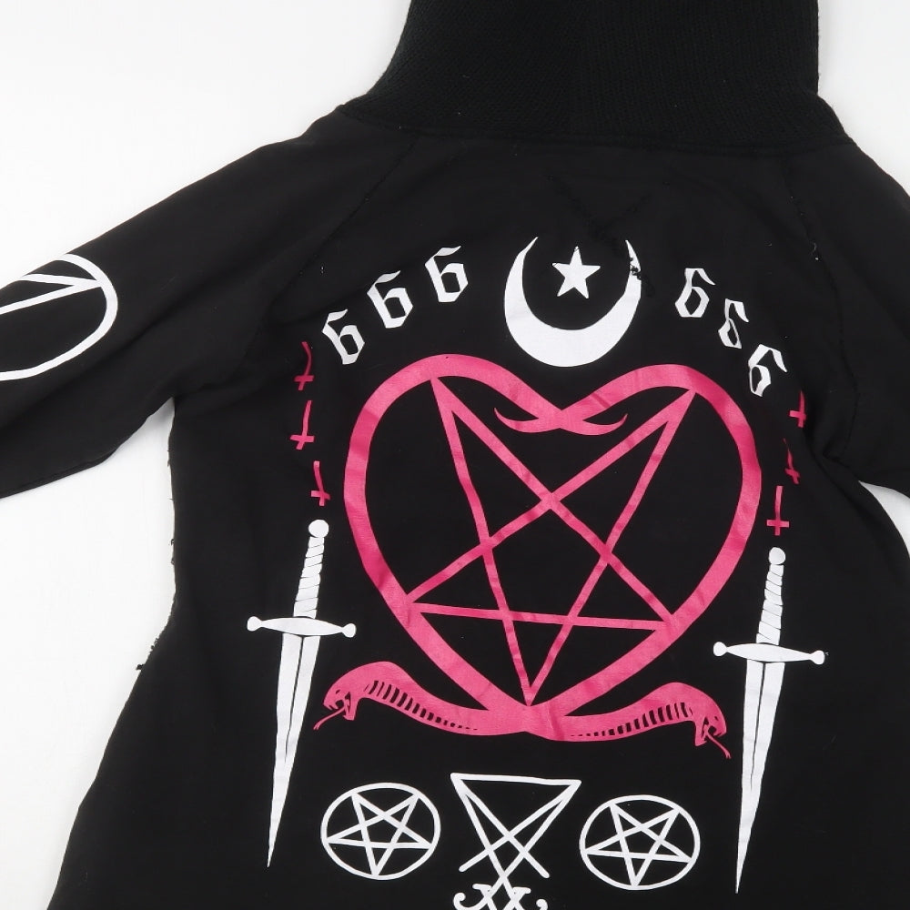 Heartless Womens Black Geometric Cotton Full Zip Hoodie Size L