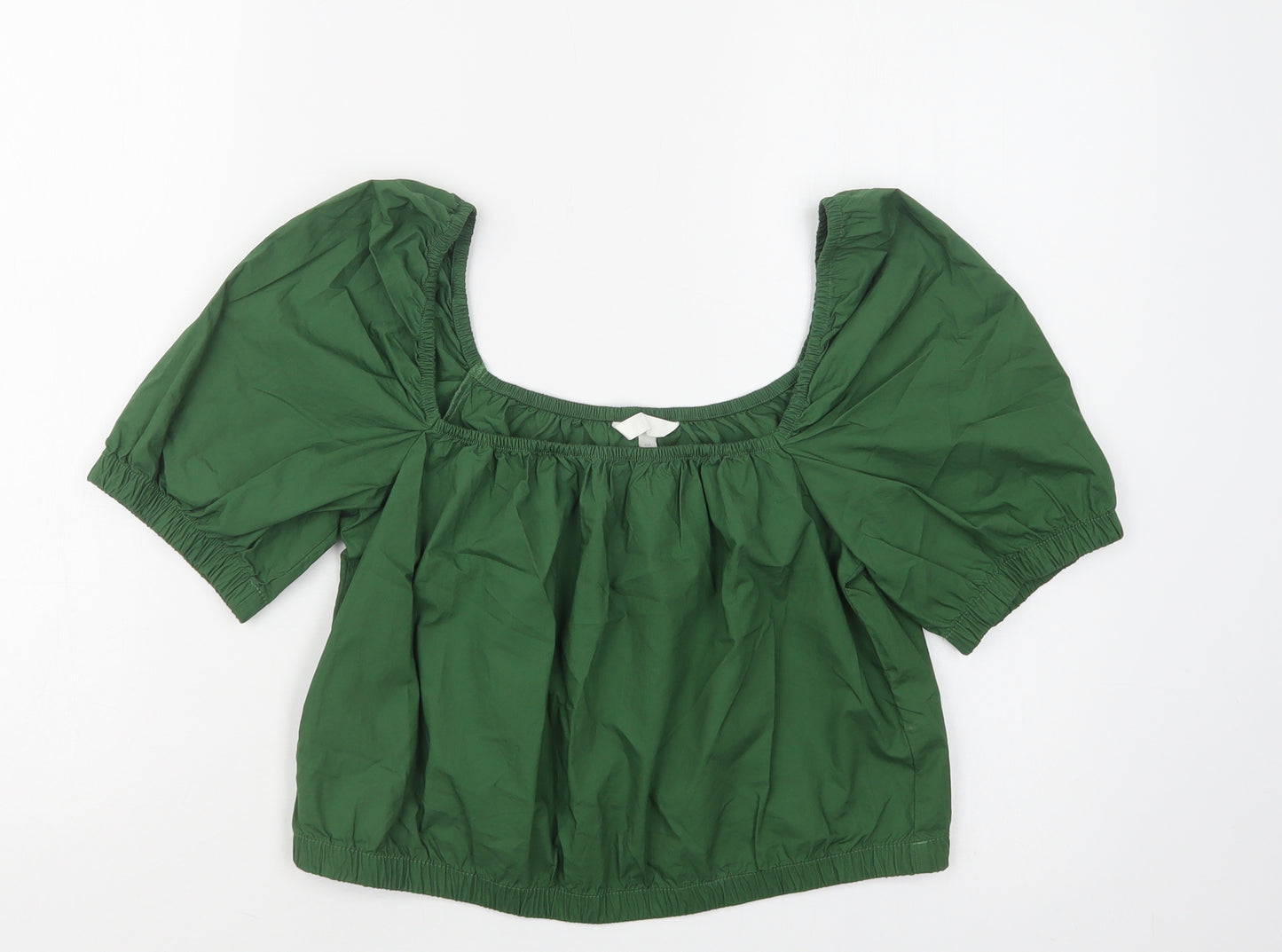 H&M Womens Green  Cotton Cropped Blouse Size S Square Neck