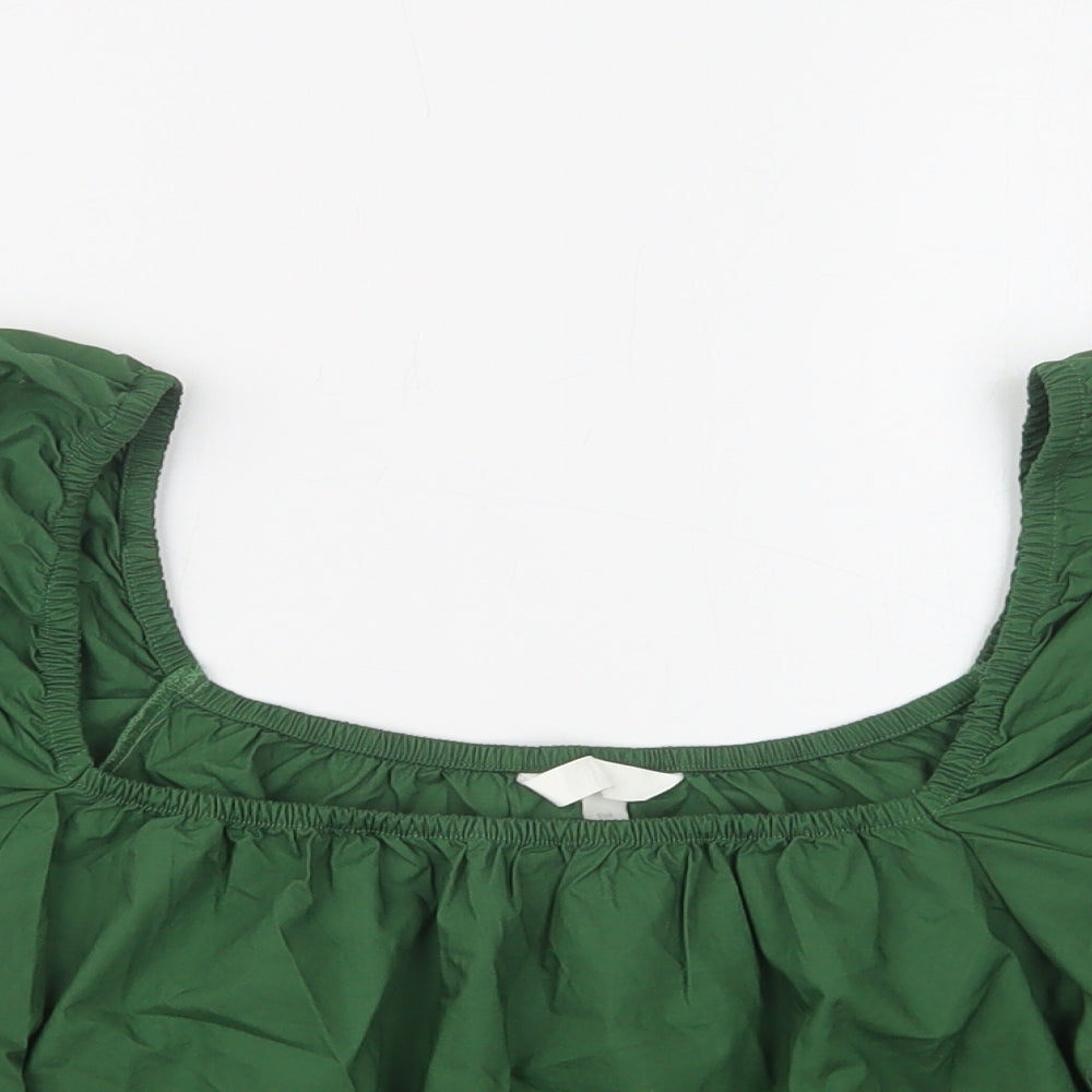 H&M Womens Green  Cotton Cropped Blouse Size S Square Neck