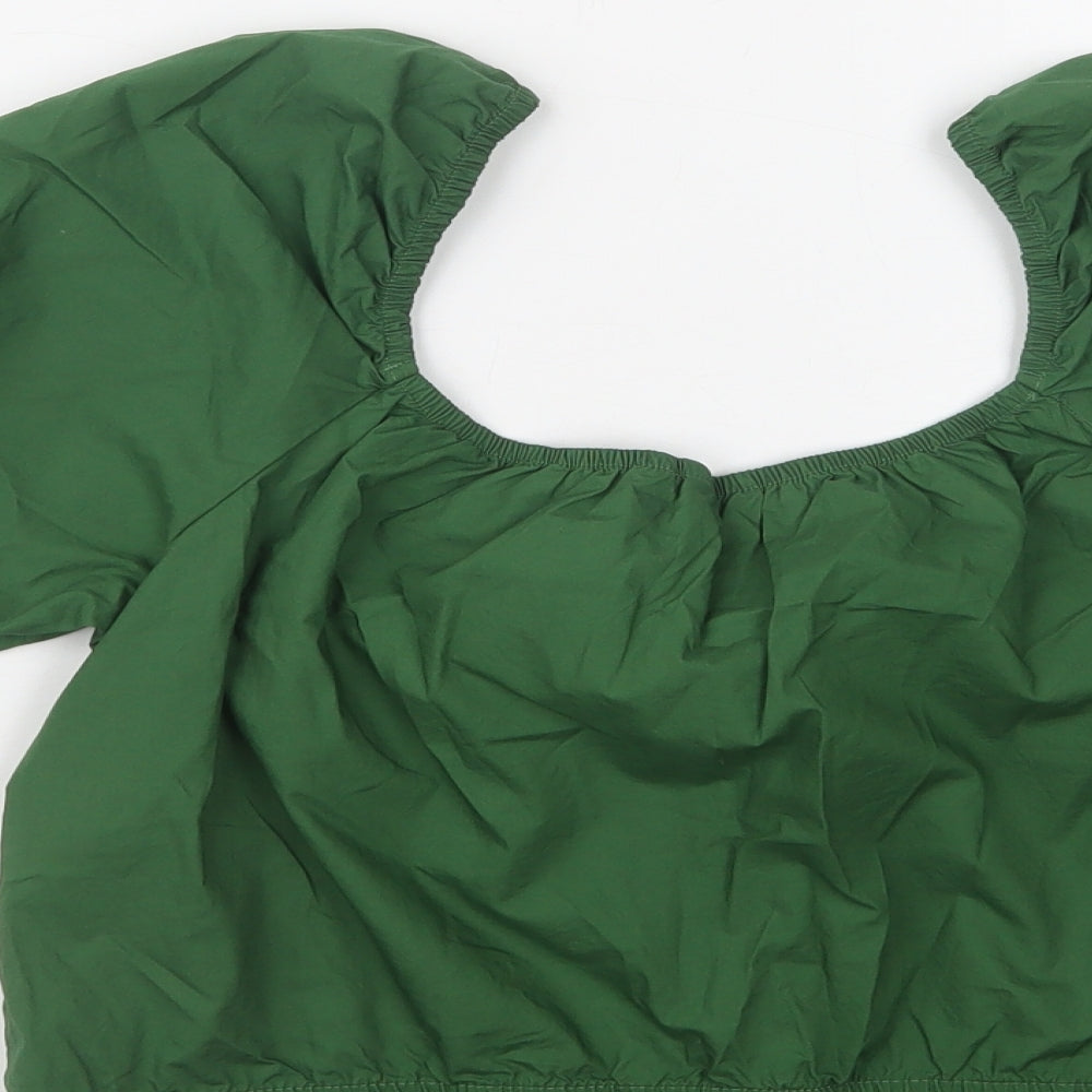 H&M Womens Green  Cotton Cropped Blouse Size S Square Neck
