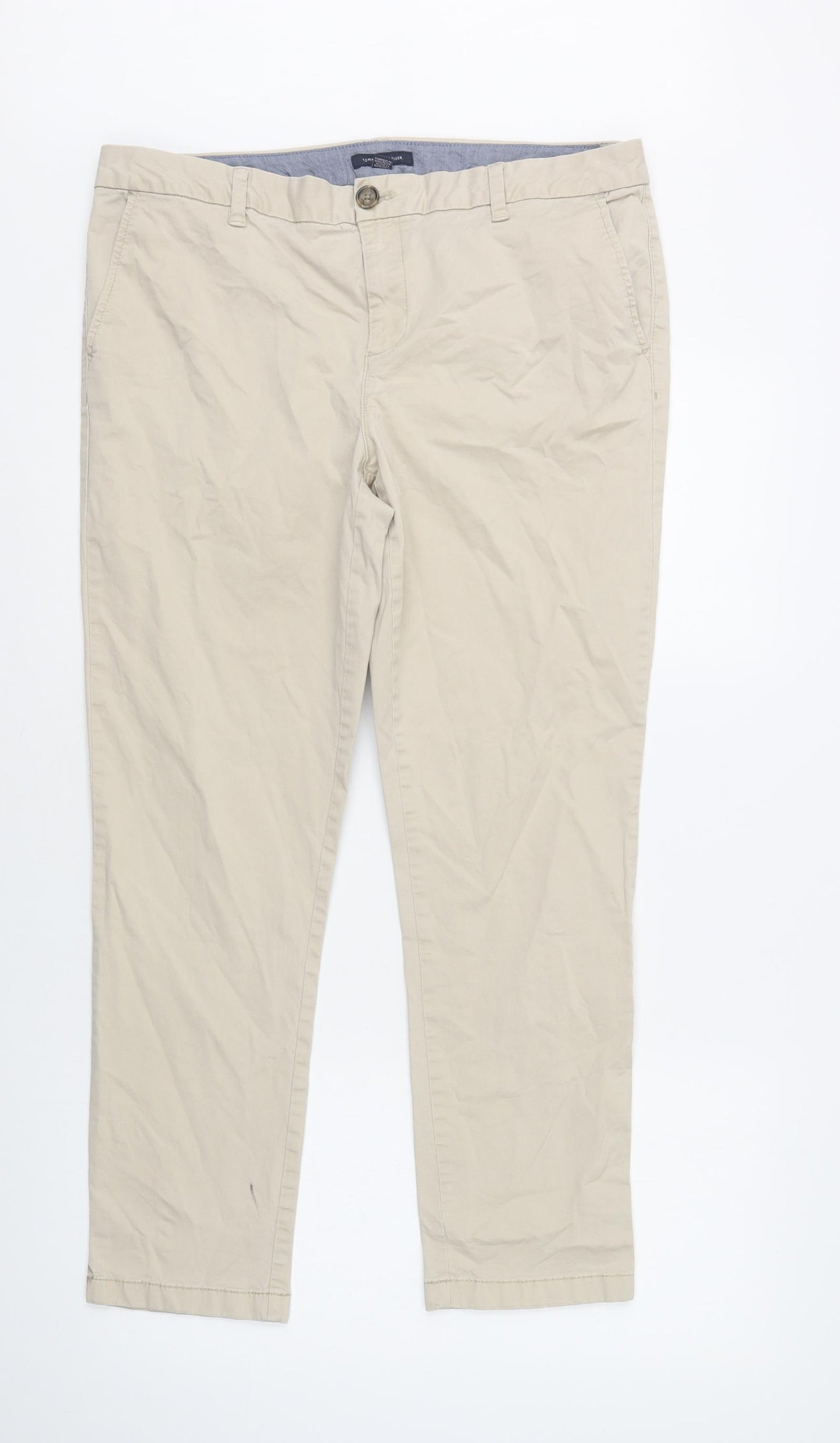 Tommy Hilfiger Womens Beige  Cotton Chino Trousers Size 14 L29 in Regular Button