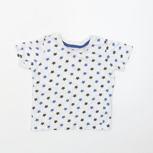 Primark Baby White Geometric Cotton Basic T-Shirt Size 12-18 Months Crew Neck  - Star Print