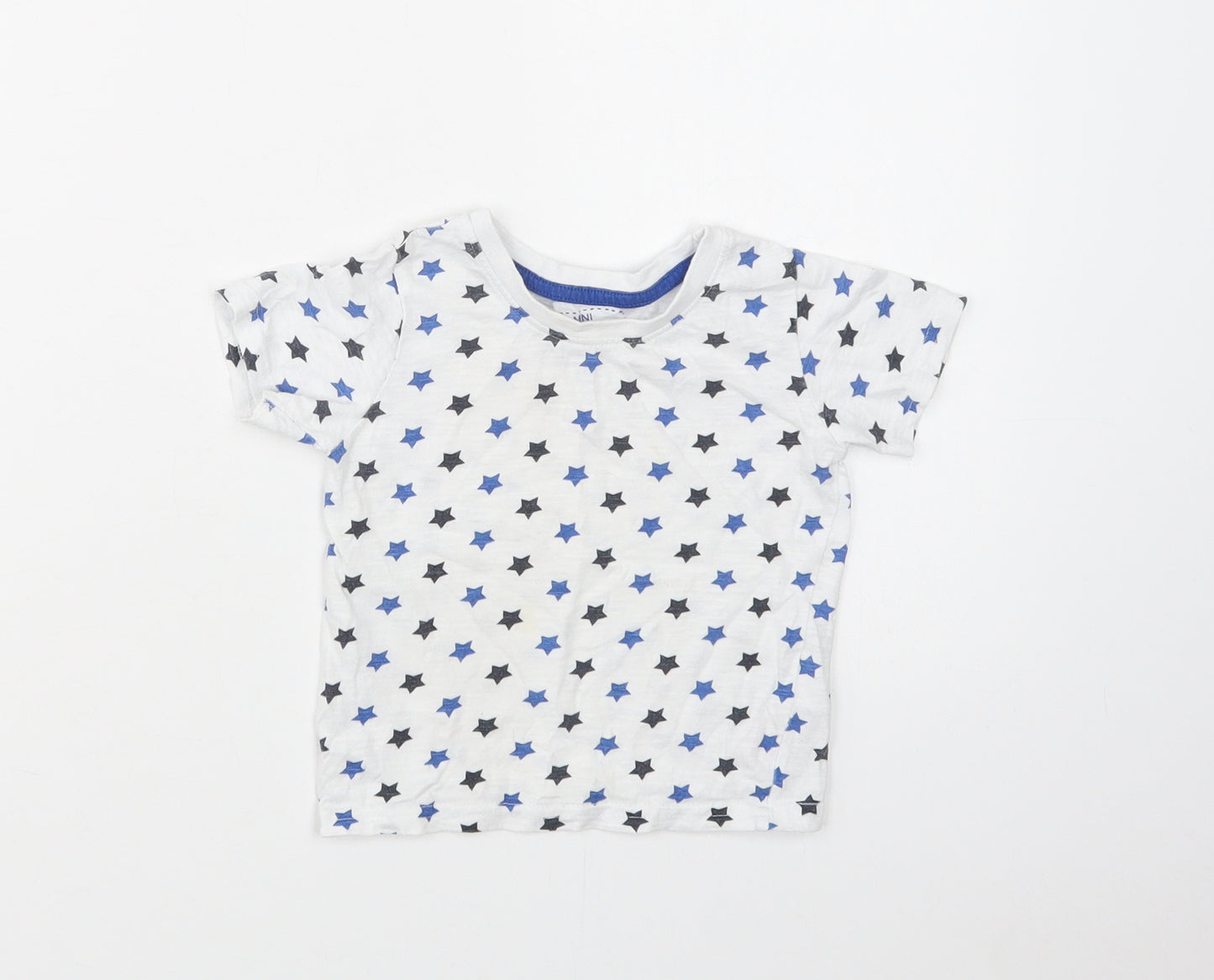 Primark Baby White Geometric Cotton Basic T-Shirt Size 12-18 Months Crew Neck  - Star Print