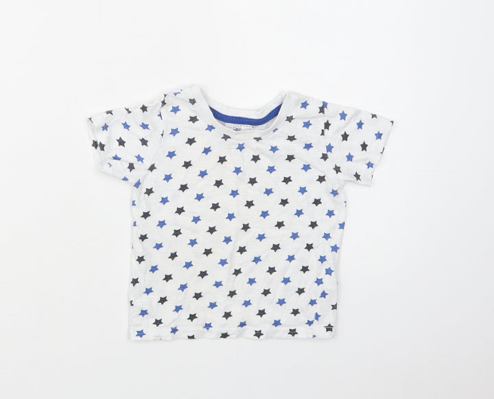 Primark Baby White Geometric Cotton Basic T-Shirt Size 12-18 Months Crew Neck  - Star Print