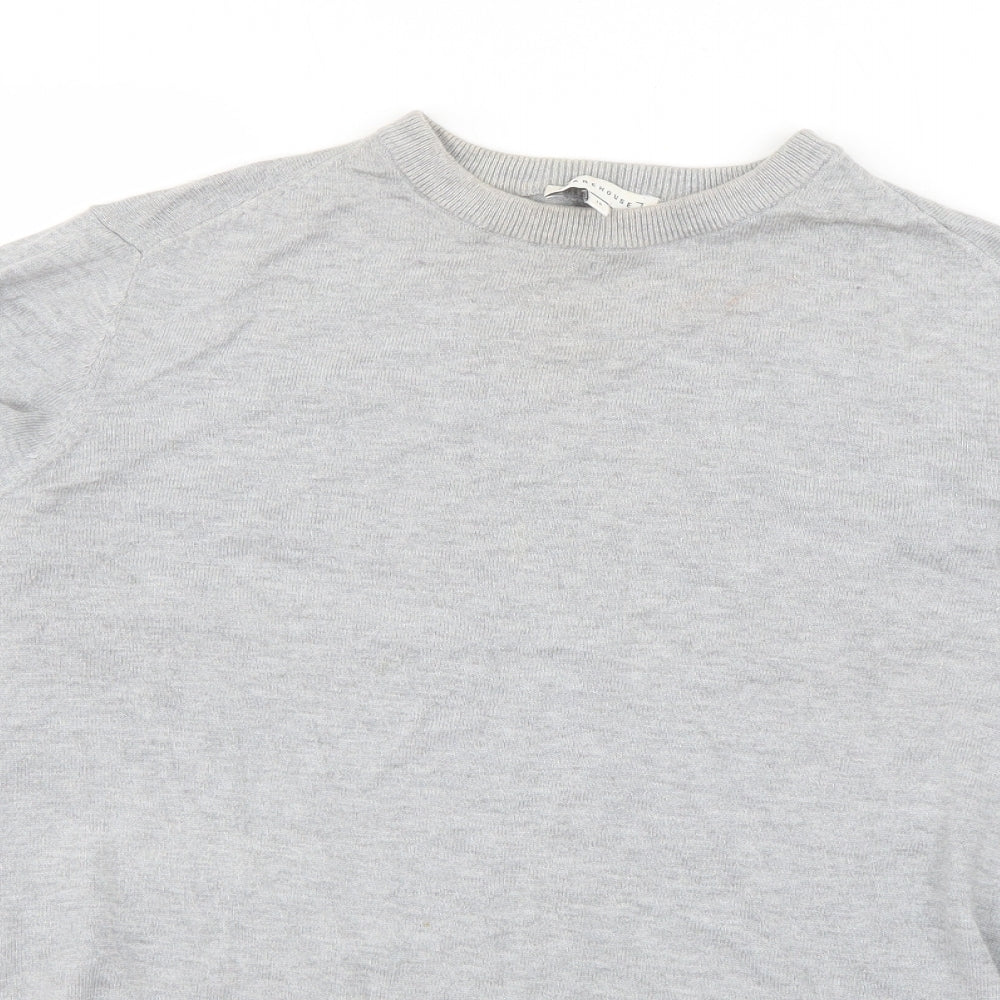 Warehouse Womens Grey Round Neck  Cotton Pullover Jumper Size 14