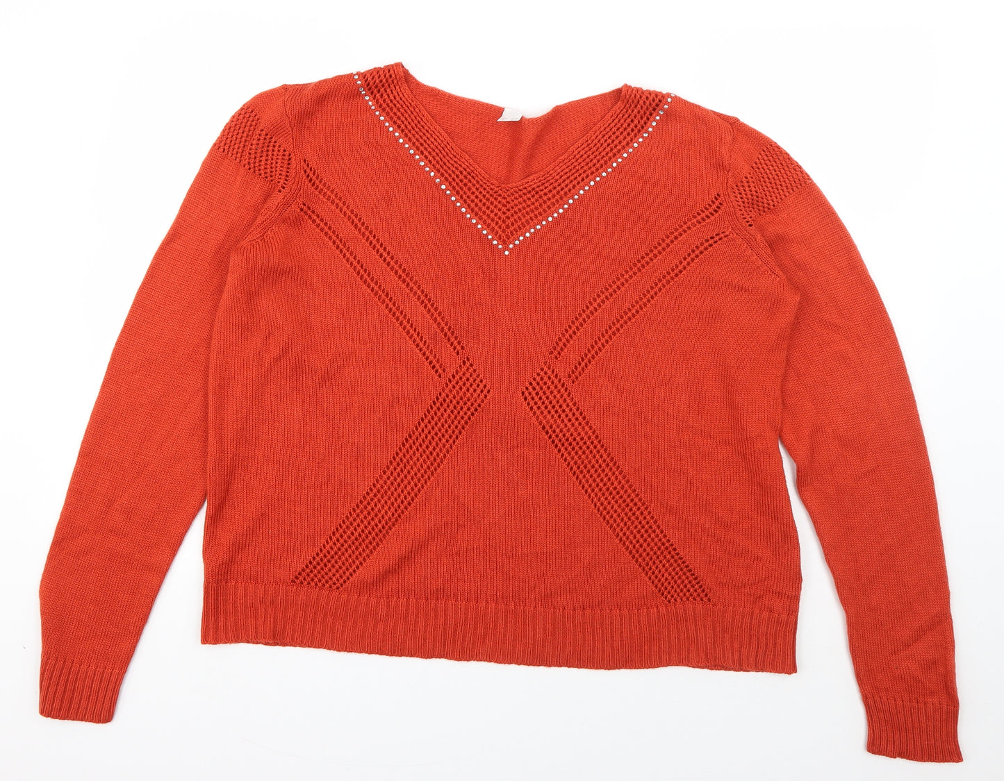 Preworn Womens Orange Crew Neck  Acrylic Pullover Jumper Size 16