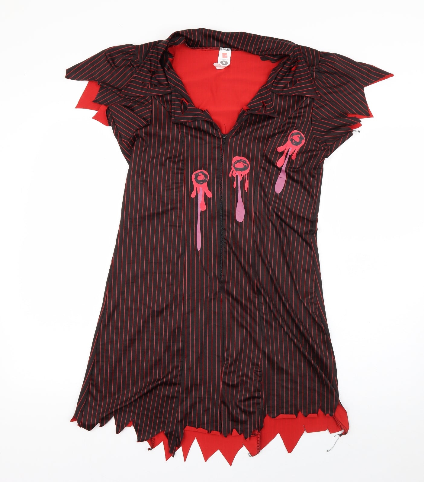 Smiffys Womens Black Striped Polyester Bodycon  Size M  Collared Zip - Bullet Wound Dress