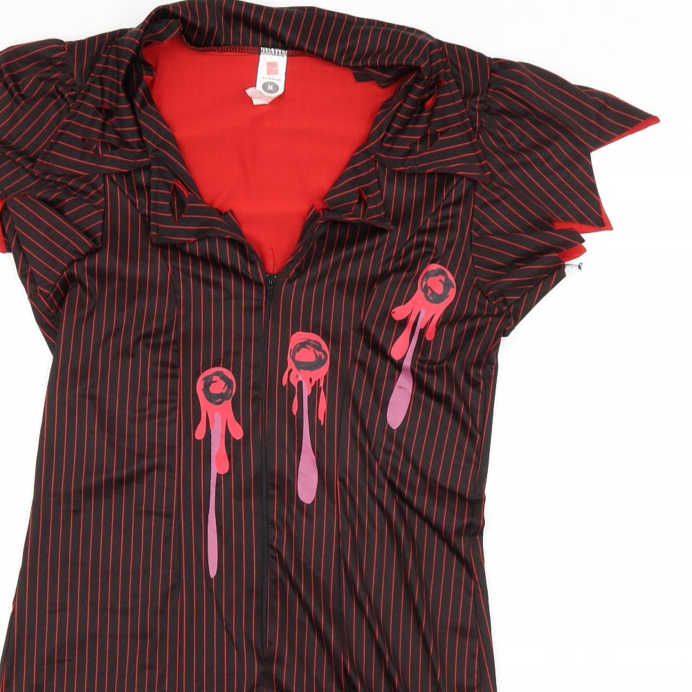 Smiffys Womens Black Striped Polyester Bodycon  Size M  Collared Zip - Bullet Wound Dress