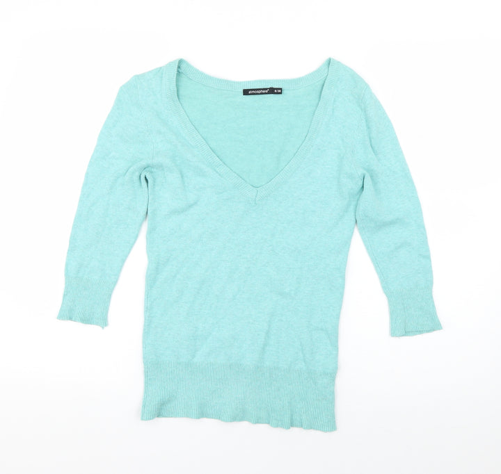 Atmosphere Womens Blue V-Neck  Viscose Pullover Jumper Size 8