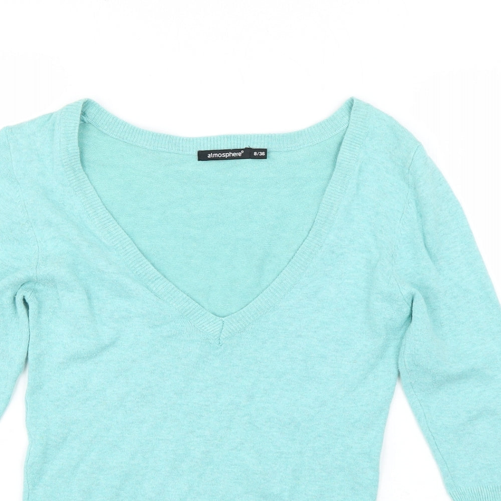 Atmosphere Womens Blue V-Neck  Viscose Pullover Jumper Size 8
