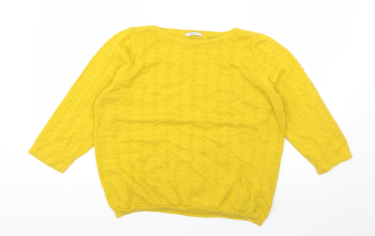 TU Womens Yellow Boat Neck  Cotton Pullover Jumper Size 16