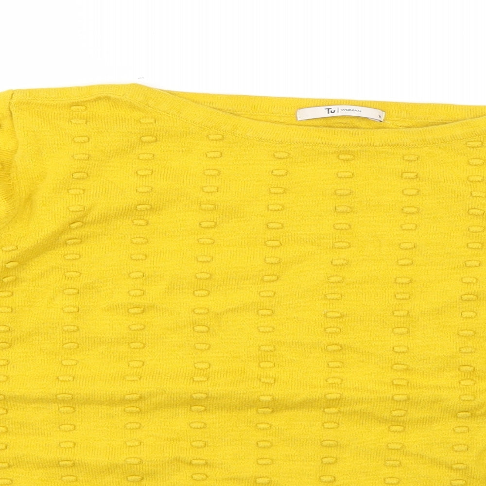TU Womens Yellow Boat Neck  Cotton Pullover Jumper Size 16