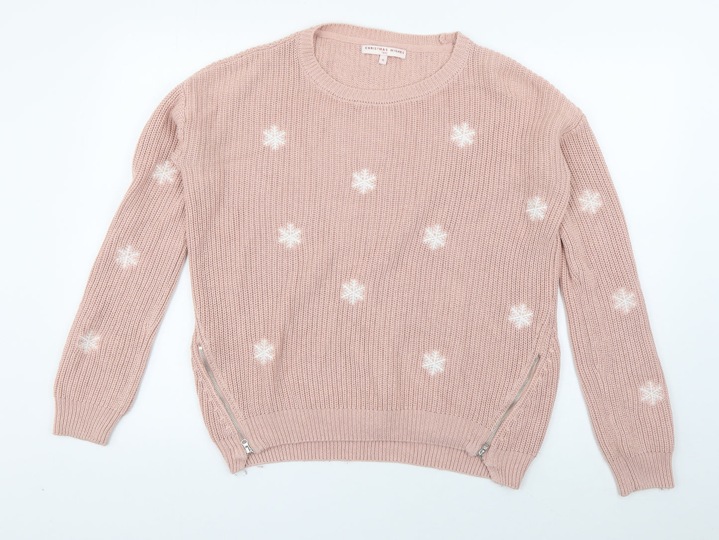 NEXT Womens Pink Roll Neck Geometric Acrylic Pullover Jumper Size 10