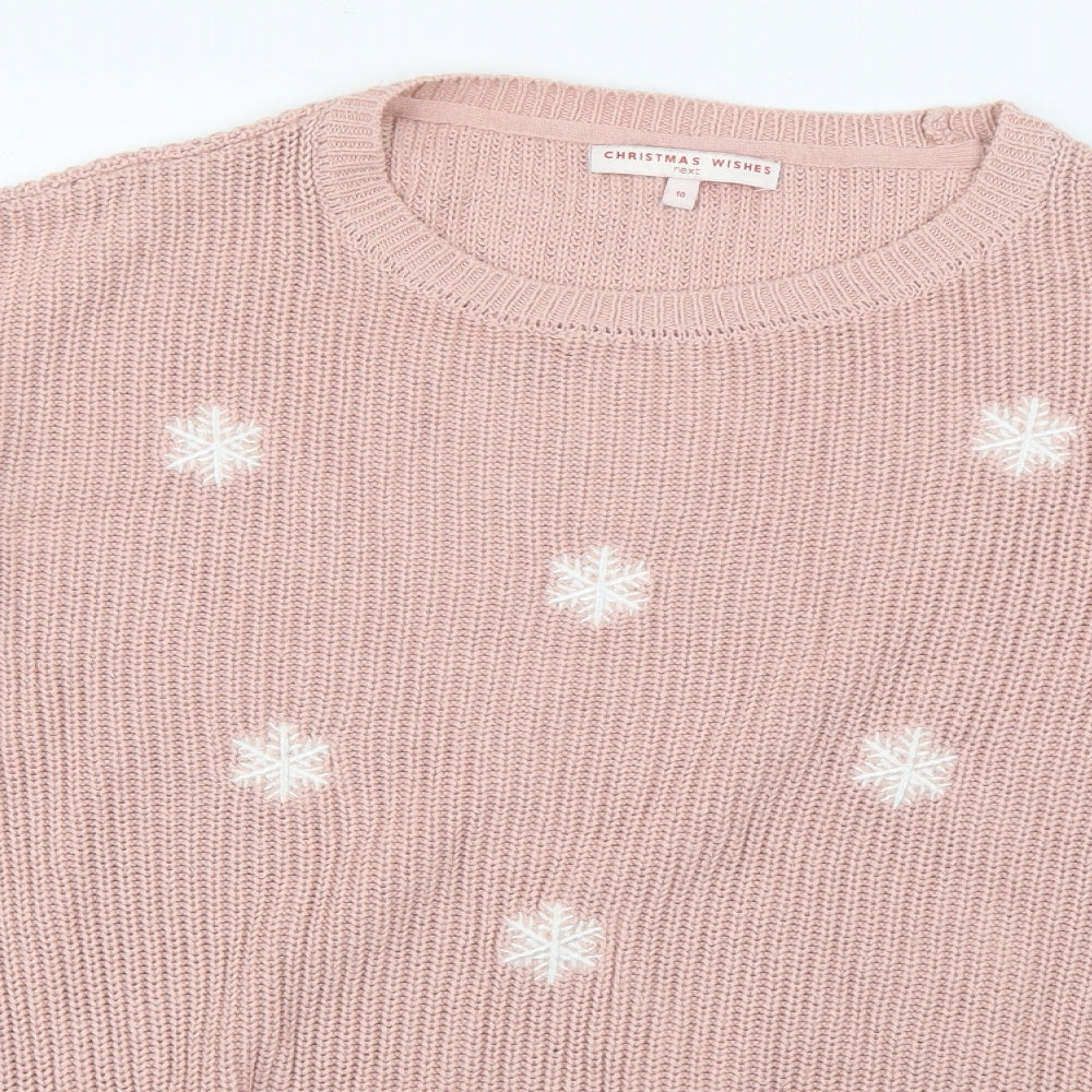 NEXT Womens Pink Roll Neck Geometric Acrylic Pullover Jumper Size 10