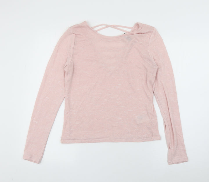Divided Womens Pink Scoop Neck Polyester Pullover Jumper Size L - Cross Detail