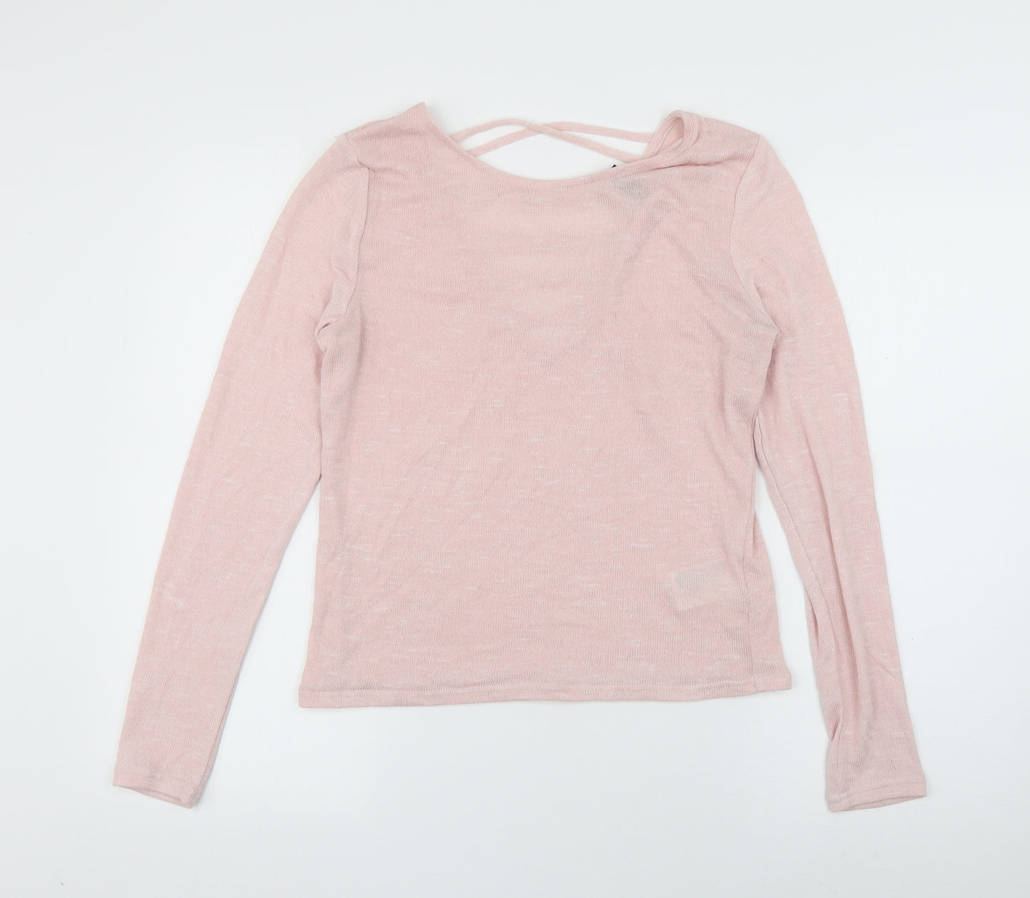 Divided Womens Pink Scoop Neck  Polyester Pullover Jumper Size L   - Cross Detail