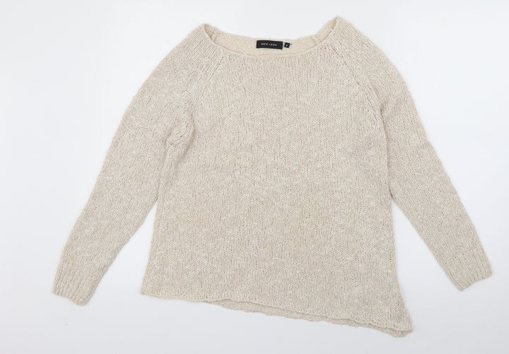 New Look Womens Ivory Boat Neck  Acrylic Pullover Jumper Size 6
