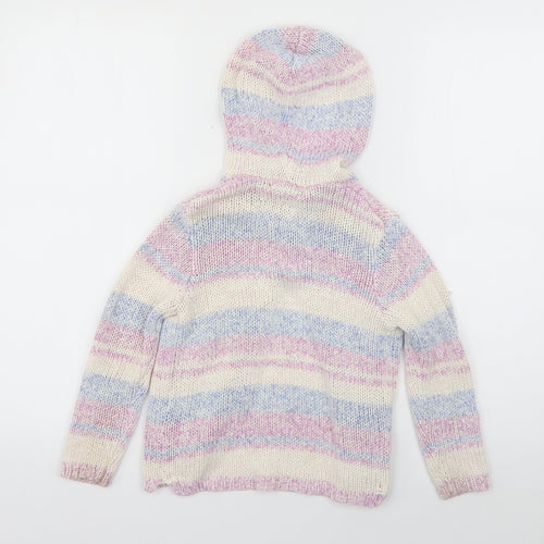 George Girls Purple Round Neck Striped Acrylic Cardigan Jumper Size 4-5 Years  Button