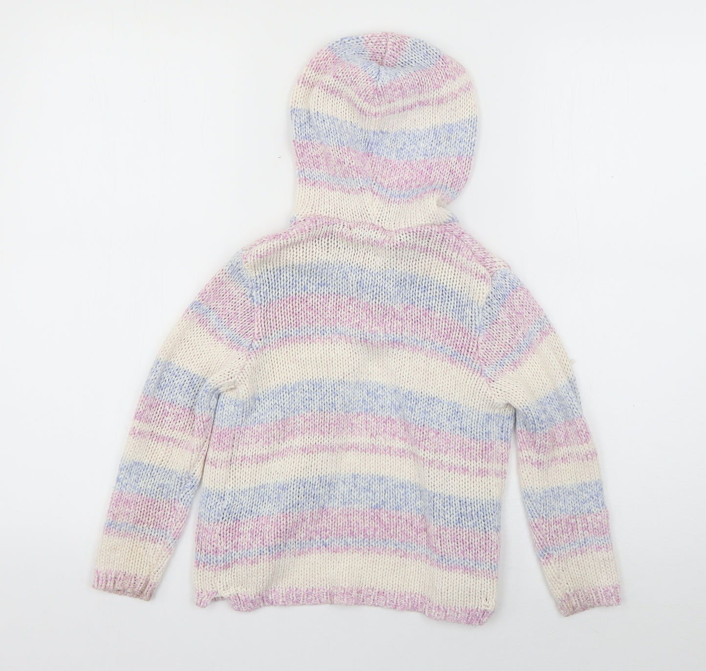 George Girls Purple Round Neck Striped Acrylic Cardigan Jumper Size 4-5 Years  Button
