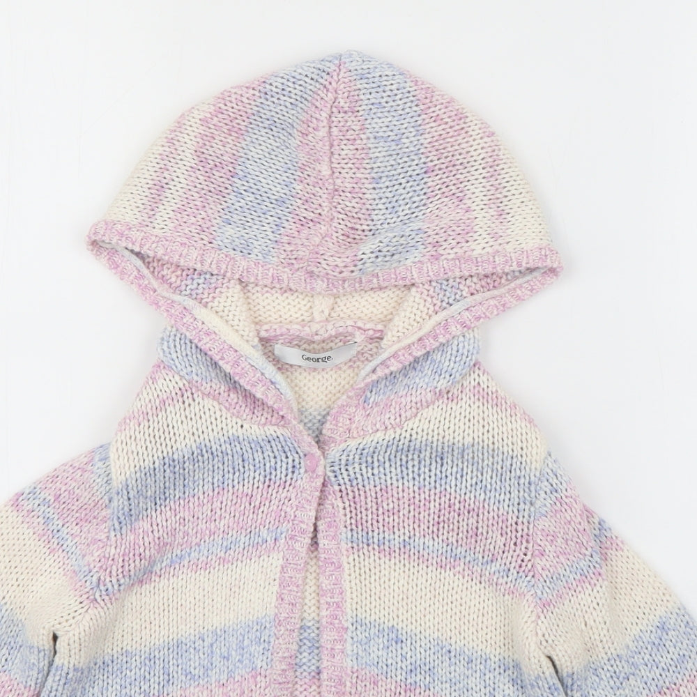 George Girls Purple Round Neck Striped Acrylic Cardigan Jumper Size 4-5 Years  Button