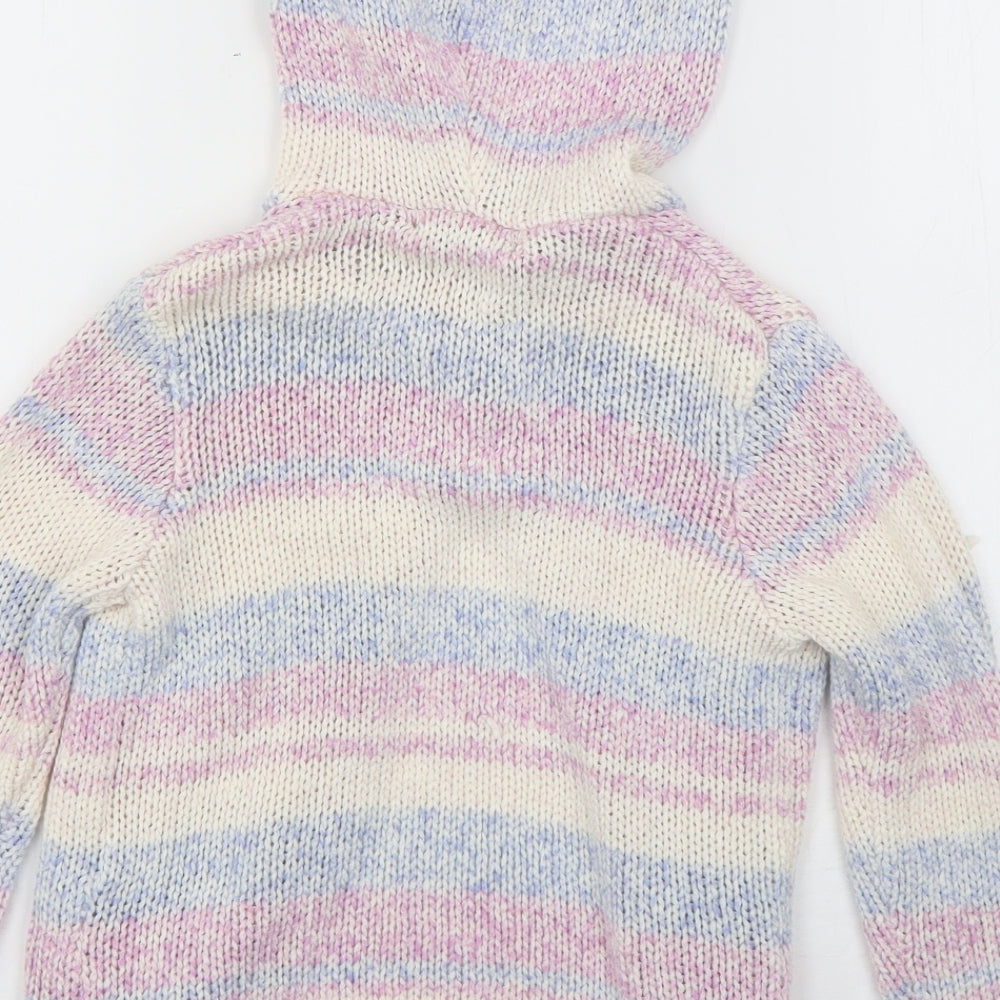 George Girls Purple Round Neck Striped Acrylic Cardigan Jumper Size 4-5 Years  Button