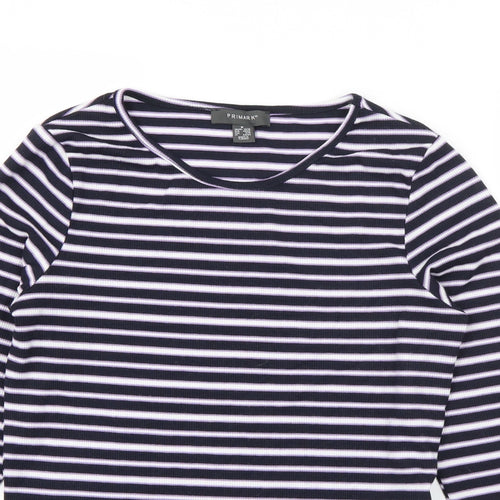 Primark Womens Blue Striped Polyester Basic T-Shirt Size 12 Round Neck