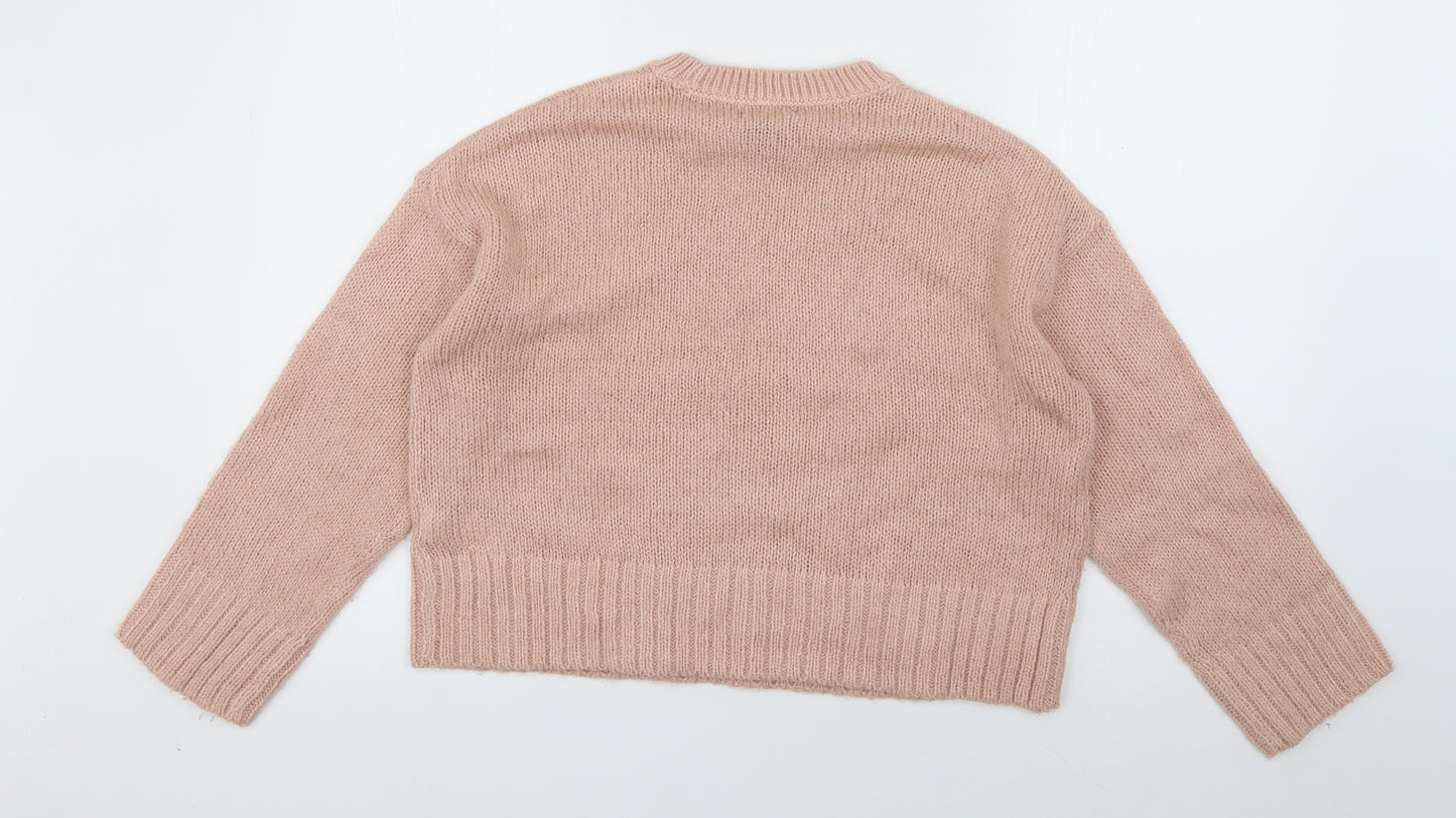 New Look Womens Pink Crew Neck  Acrylic Pullover Jumper Size S