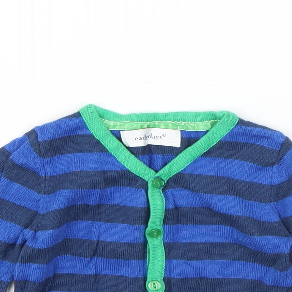 Earlydays Boys Blue Striped Cotton Cardigan Jumper Size 9-12 Months  Button