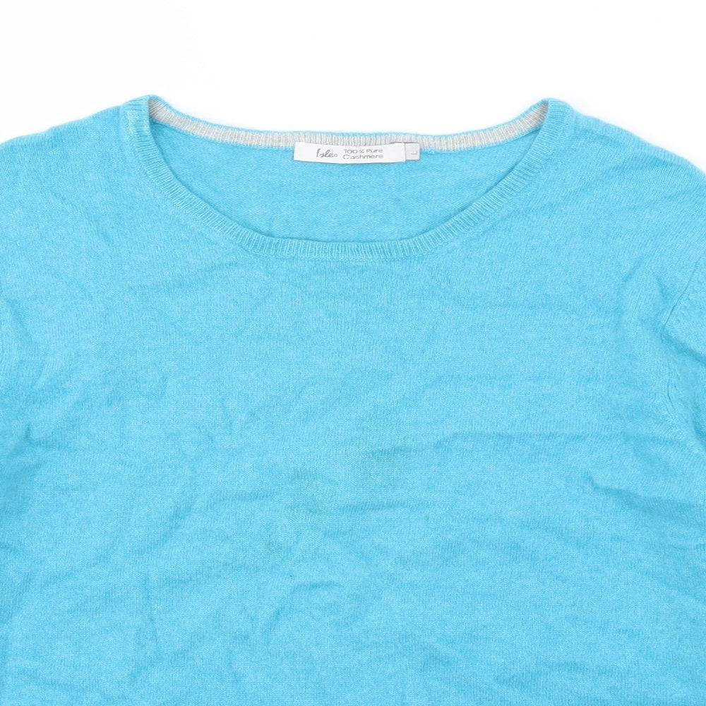 Isle Womens Blue Round Neck  Cashmere Pullover Jumper Size L