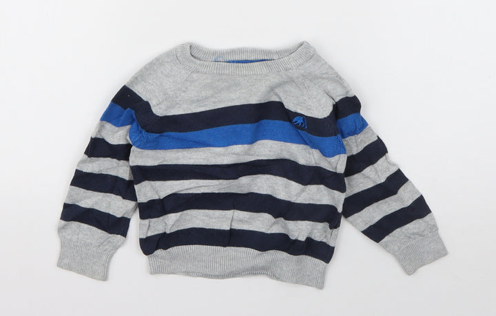 Rebel Boys Blue Striped Cotton Pullover Jumper Size 9-12 Months  Button