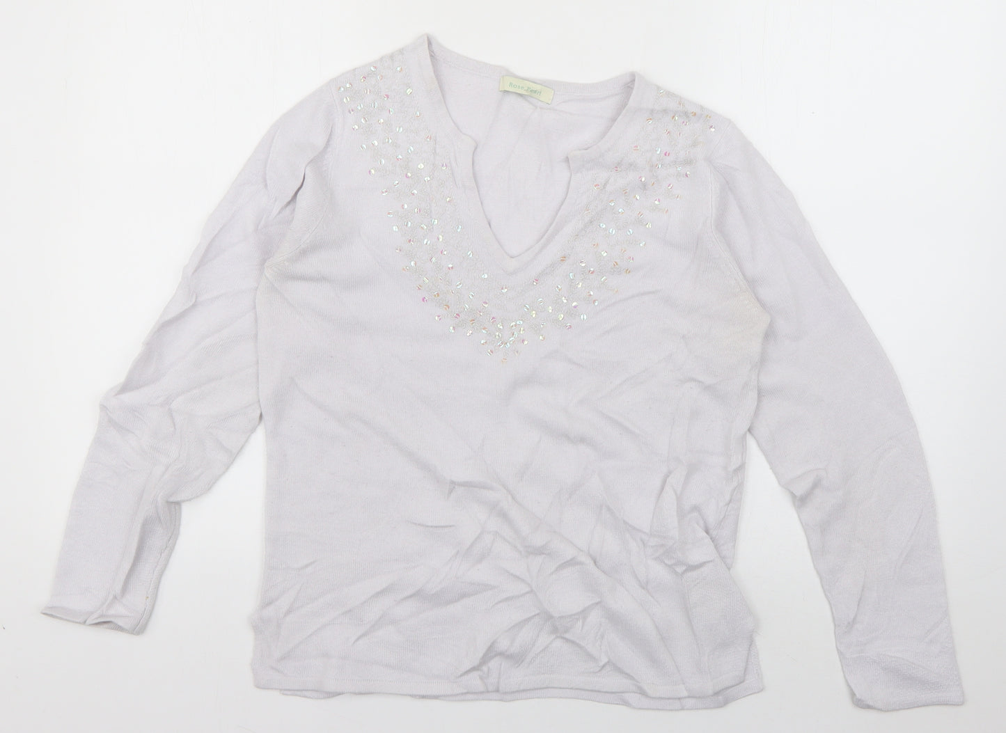 Rose Pearl Womens Grey V-Neck  Acrylic Pullover Jumper Size 10