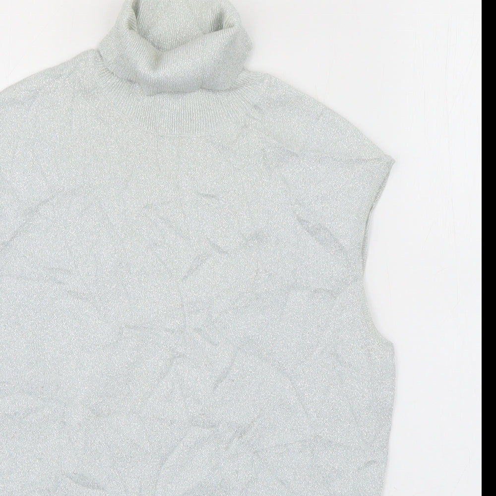 Planet Womens Silver  Viscose Basic T-Shirt Size S Roll Neck