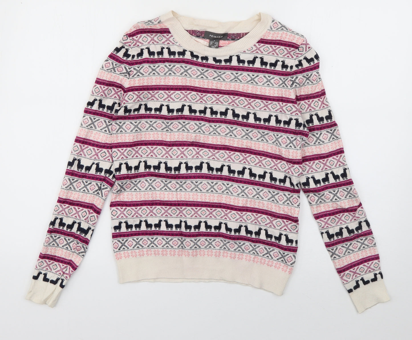 Primark Womens Ivory Boat Neck Geometric Viscose Pullover Jumper Size 10