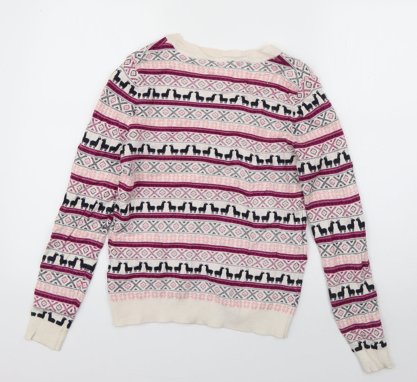 Primark Womens Ivory Boat Neck Geometric Viscose Pullover Jumper Size 10